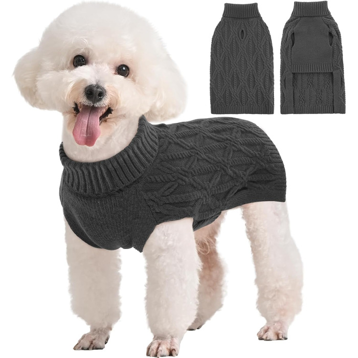 Теплий пуловер для собак Kuoser, пуловер для маленьких, середніх та великих собак, пуловер з коміром-горловиною, флісовий пуловер для собак, сірий колір