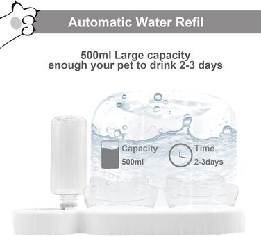 Набір мисок для котів та собак 2 в 1 з диспенсером для води, ковзаючою підкладкою та лопаткою. Нахил 15°, миски для сухого та вологого корму, білий колір