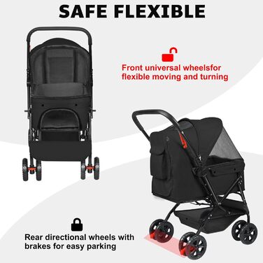 Візок для собак Wedyvko до 20 кг, 4 колеса, складаний, для маленьких та середніх собак та котів, з кошиком для зберігання та тримачем для напоїв, зелений (чорний)