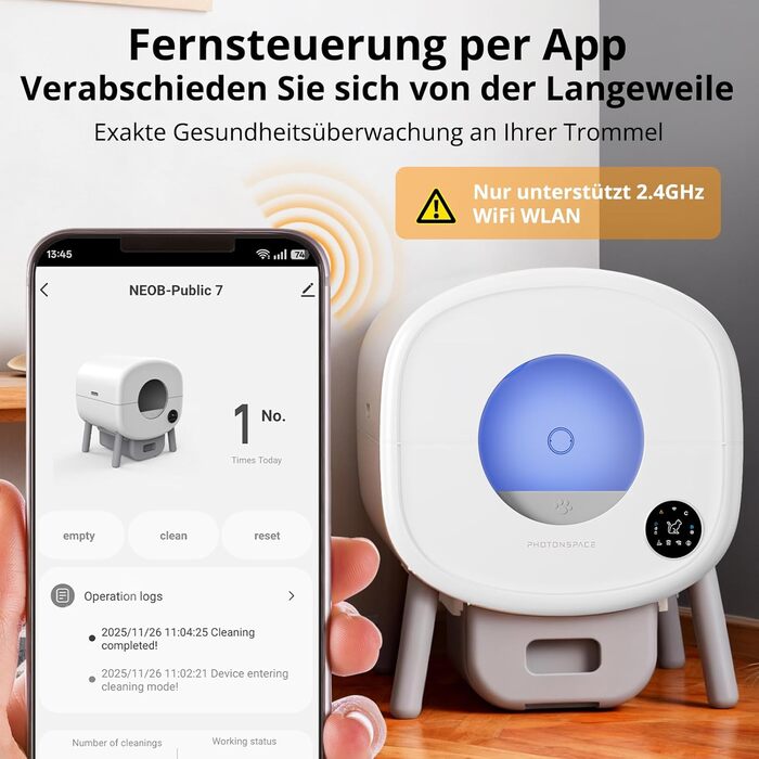 Автоматичний лоток для котів XXL 95л з самоочищенням та керуванням через додаток – велика місткість, включає килимок та 3 рулони пакетів