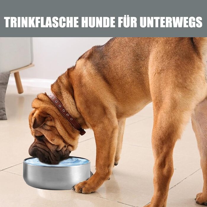 Турбунок для собак на ходу 950 мл – ізольована сталева фляга для води з мискою для їжі та води, портативна фляга для собак без BPA для подорожей, прогулянок та активного відпочинку (Сірий, L)