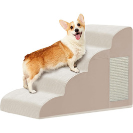 Сходинки для собак: 4 сходинки для ліжка, дивану, крісла, для маленьких собак, з антиковзким покриттям, фліс, бежевий