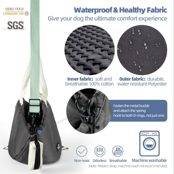 Сумка-переноска для собак Sytopia, кремово-бежева (темно-сіра), з кишенями та регульованим ремінцем безпеки