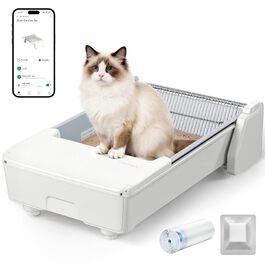 Розумний автоматичний туалет для котів Meowant з керуванням через додаток: для багатоквартирних будинків та декількох котів, подвійний гребінець, система контролю запаху