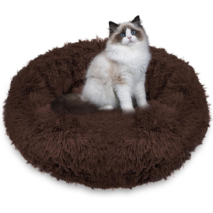 Кругле ліжко для собак Springos з антиковзною основою, 80 см, коричневе