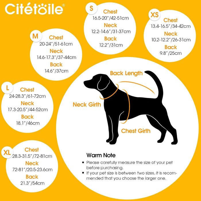 Зимовий теплий одяг для собак CITE TOILE - куртка з флісу для собак, з отвором для шлейки, жовта (M)