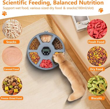 Автомат для годування котів Lafisun, 6 порцій, з охолодженням, програмований таймер, для вологого корму