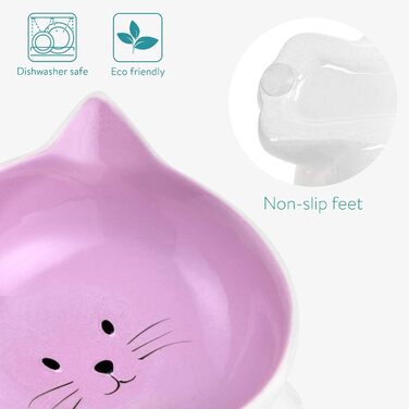 Набір мисок для котів Navaris (2 шт.) - кераміка, неслизькі, для води та корму, можна мити в посудомийній машині (фіолетовий)