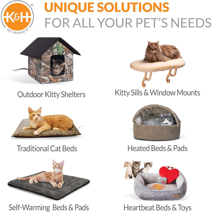 Обігріте котяче ліжко K&H Amazin Kitty Pad для дому, сіра миюча мат для котів, ловить шерсть і пил, 38,1x50,8 см