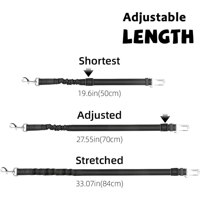 Автомобільний поводок для собак: регульований, еластичний, безпечний, 2 шт. (чорний)