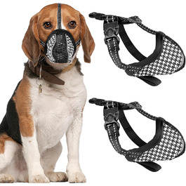 Нашийник-маска для собак, м'який, дихаючий, сітчастий матеріал, регульований, для малих, середніх та великих собак, запобігає гавкоту, їжі та кусанню, 2 шт. Чорний/Білий S