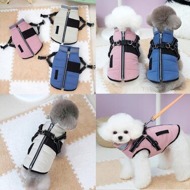 Зунеа Куртка для собак маленьких порід, тепла зимова куртка для цуценят з шлейкою, світловідбиваючі елементи, регульована застібка-блискавка, тепла флісова підкладка, сніговик, розмір XS/S, одяг для домашніх тварин, бежевий колір