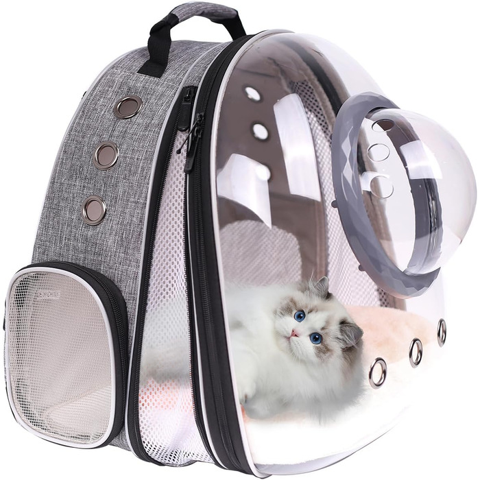 Рюкзак-переноска для котів та маленьких собак Bubble Cat з прозорим ілюмінатором, водонепроникна сумка-переноска для тварин у формі космокапсули, сіра