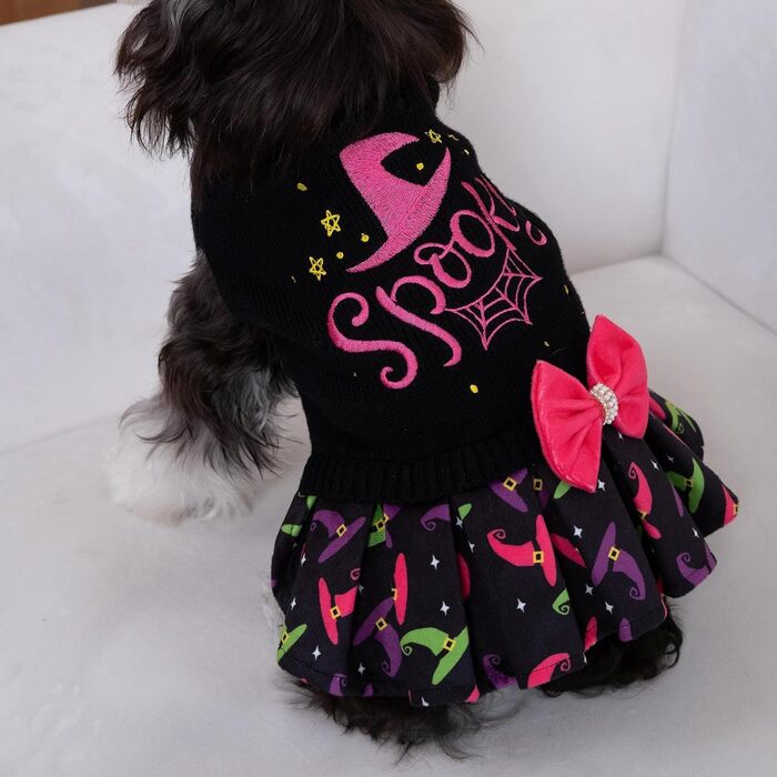 CuteBone Синій собачий светр з сніжинками, одяг для цуценят, зручні толстовки та зимові куртки для собак, отвір для повідка DS72-DE (L, Halloween 3)