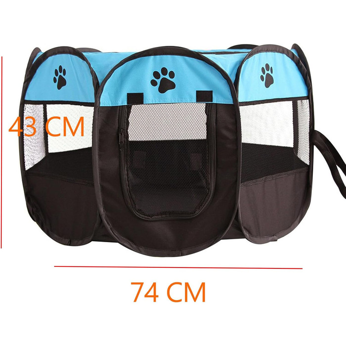 Клітка-вигул для цуценят та дрібних тварин 74x74x43 см – складана клітка для собак та котів – сірого кольору з принтом лапи