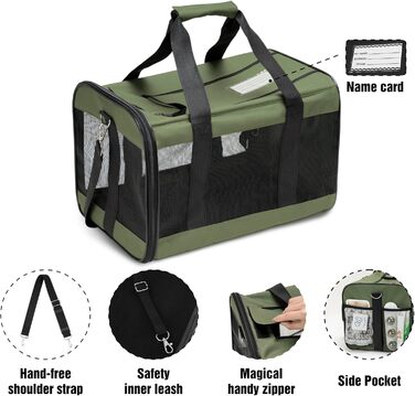 Транспортна переноска для собак та котів HITSLAM (M, Зелений) - розкладний бокс, для подорожей, авіалінії