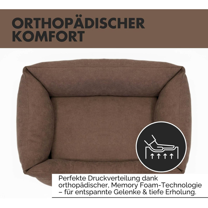 Ортопедичне ліжко для собак Emma | Ліжко-кошик для маленьких та середніх собак (Колір: коричневий, 105x75 см)