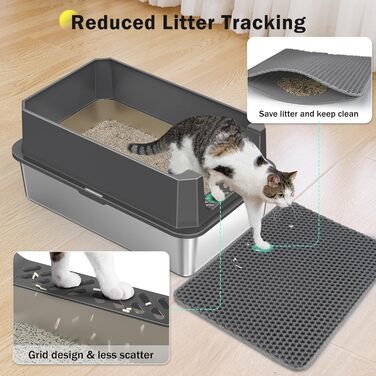 Котлові туалети для котів з нержавіючої сталі, великі, XL, з кришкою, антибактеріальне покриття, сірий, легко чистити