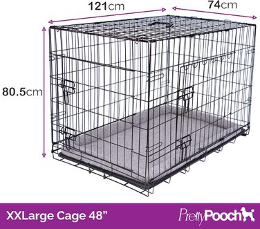 Металевий клітка Pretty Pooch для собак і котів XXL, складна, з піддоном, двома дверима та лежаком, 121,9 см