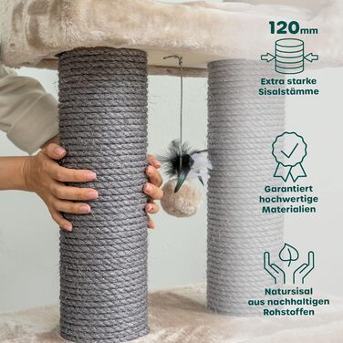Дряпка для котів HAPPYPET Mick 103 см, преміум, товстий стовбур 18 см, велика лежанка, для великих порід (Мейн-кун), капучино