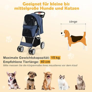 Візок для собак та котів COSTWAY, до 15 кг, з сітчастими вікнами та тримачем для напоїв, блакитний