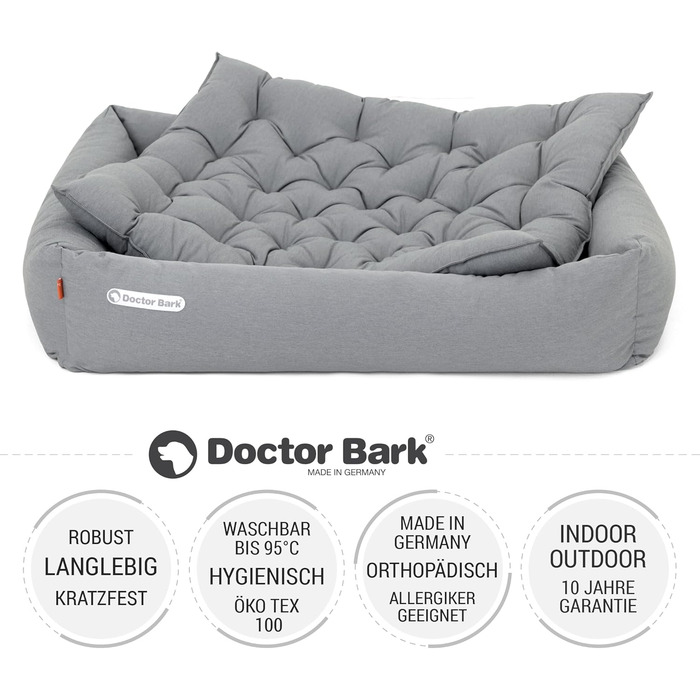 Ортопедичне ліжко для собак Doctor Bark - великі породи, XL (100x90 см), світло-сіре, знімний чохол, миється до 95°C