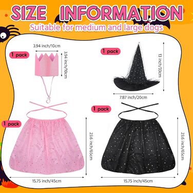 Костюм відьми на Хелловін для котів та собак, комплект з 4 частин: шапка, накидка, корона та аксесуари