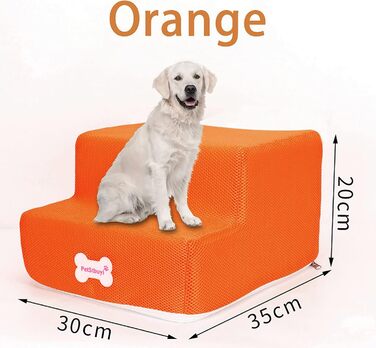 Сходинки для собак на 2 ступені для ліжка та дивану, 20 см, широкі, для маленьких, старих, великих собак та котів, стабільні, неслизькі, з можливістю прання, помаранчеві