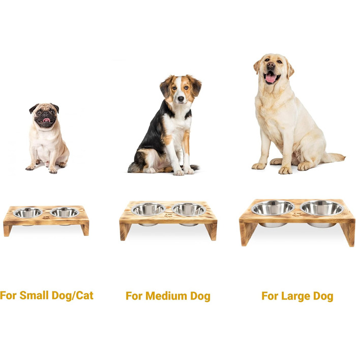 Диспенсер для корму для собак RF-Deer з дерева з 2 нержавіючими мисками, піднятий годівниця для собак, миска для котів, миска для собак, бар для собак, годівниця для котів, легко миється, 48x26x13 см, великий