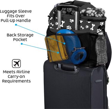 Подорожня сумка для собак Mobile Dog Gear Week Away для середніх та великих собак, 2 контейнери для корму та 2 складні миски, чорно-білий принт з відбитком лап