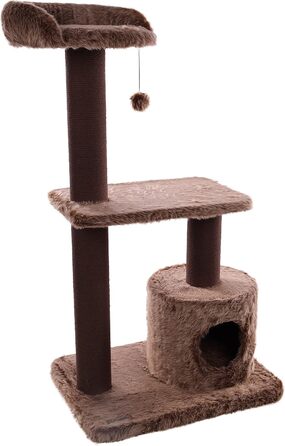 Дряпалка для котів Flamingo Hathi – Колір: Коричневий – Розміри: 78 x 49,5 x 121 см – З платформою, сховальнями та стовпчиками для дряпання з сизалю