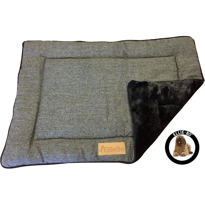 Ліжко для собак Ellie-Bo Wende, Tweed та чорне штучне хутро, для клітки розміру M, 76 см, розмір L71 x W48 x H3 см