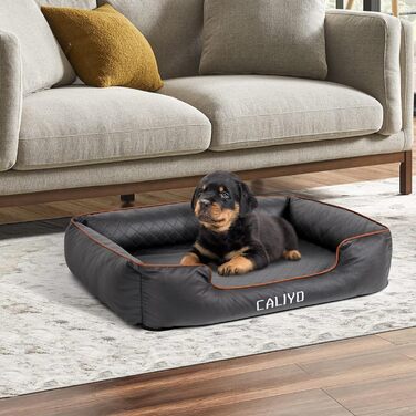 Ортопедичне ліжко для собак Caliyo, великі породи – килимок для собак з екошкіри, водонепроникний та пральний, з піною з пам'яті, диван для собак з 4 бортиками, розмір 127x97x18 см, чорний