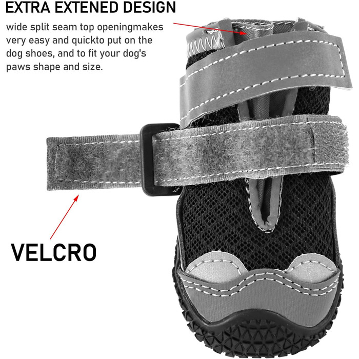 Черевики для собак середніх порід, неслизькі, з світловідбиваючими смугами, захист лап для снігоходів/прогулянок/відпочинку на природі/підлоги (2) сірі