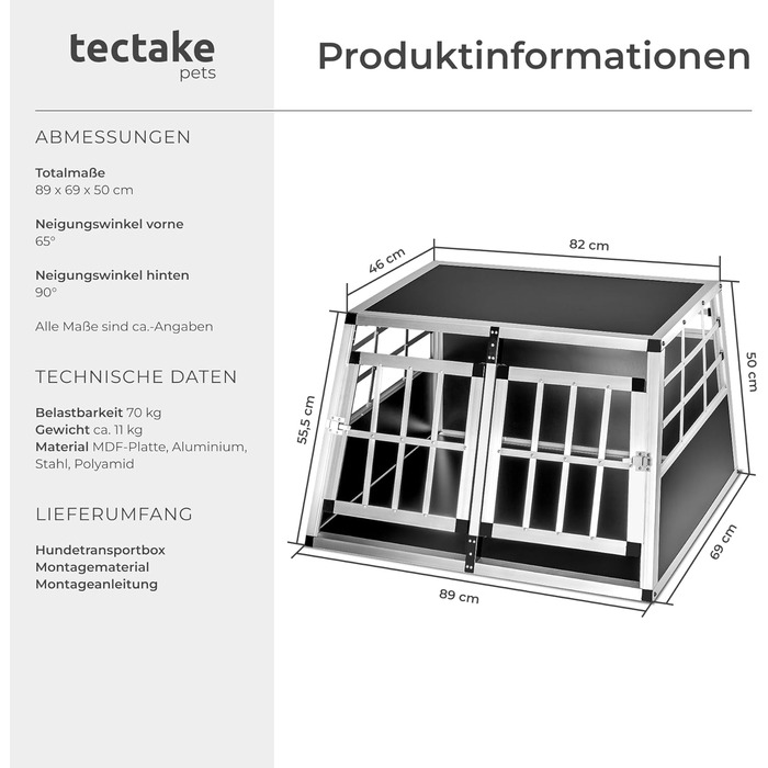 Транспортна переноска для собак tectake® - подвійна, алюмінієва, 89x69x50 см. Підходить для авто та дому.