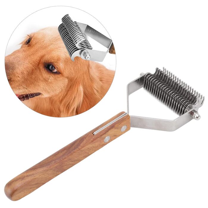 Щітка для вичісування шерсті домашніх тварин: професійна щітка для собак та котів з нержавіючої сталі та дерев'яною ручкою, видаляє ковтуни та вичісує шерсть