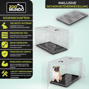 Zoomundo XXL клітка для собак, металева переноска 121x74x81 см, складаний вольєр з пластиковим піддоном, чорний