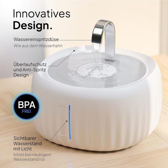 Ка fountain PrettyPaw Aqua Flow Pro: тихий фонтанчик для котів з LED, фільтром з активованого вугілля, 3L, BPA-free (білий)