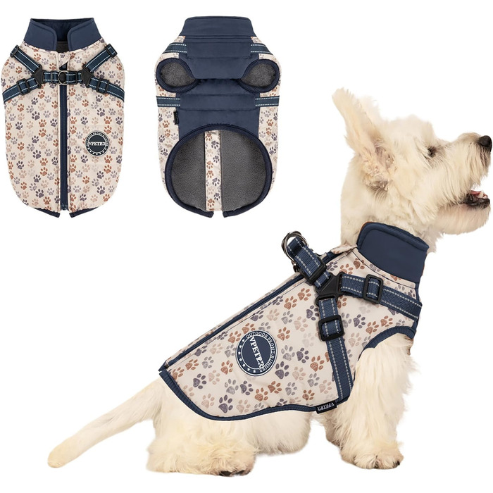 Зимова куртка для собак з шлейкою, для малих та середніх собак, водонепроникна, регульована, розмір XX-Large, блакитна