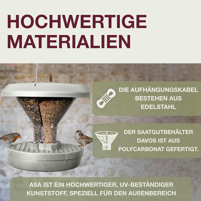 Швейцарський годівничка для птахів SWISSINNO Davos SMART – годівниця з піддоном, антиратонна, для саду та балкону, сірий колір