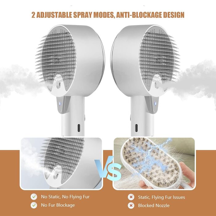 Парова щітка для котів 4-в-1 Katzenbürste: масаж, догляд та видалення шерсті. Біла (сіра+біла)