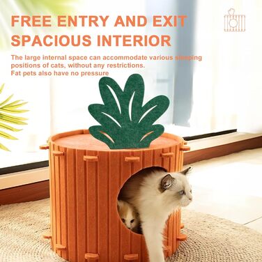 Двоярусна кігтеточка-будиночок для котів з платформою та іграшкою, 60x40x40 см