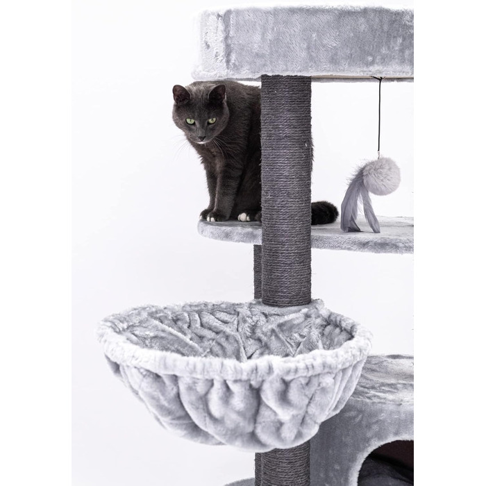 Котячий дряпак Petrebels Charlotte 134 см, преміум-якість, з гамаком, лежаком і будкою, сірий