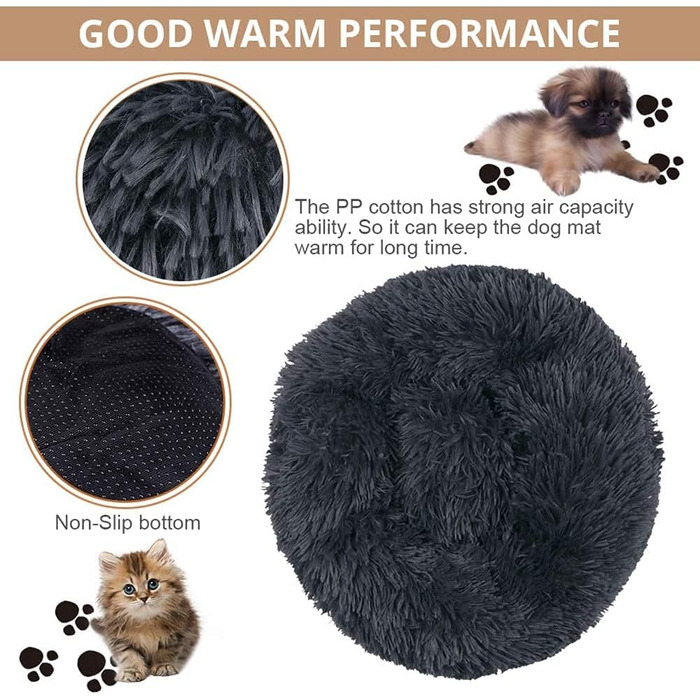 Крісло-ліжко для собак великих порід, ортопедичне, м'яке, зручне, Ø 120 см, темно-сіре, Haoye