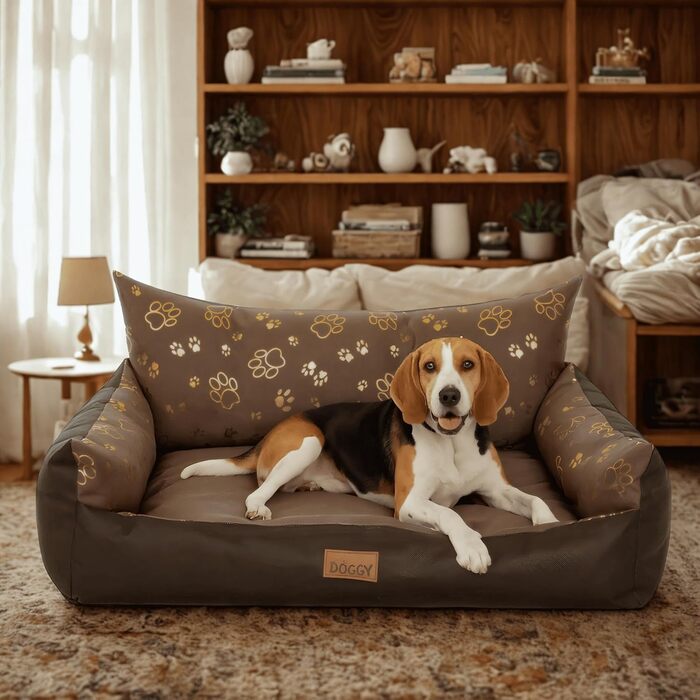 Ліжко для собак - м'яке ліжко-корзина для собак, котів, маленьких, середніх та великих собак - подушка для собак, собаче ліжко-софа, лежанка для собак, місце для сну - 80x61 см - Колір: Коричневий з лапами XL - 80x61 см Коричневий з лапами