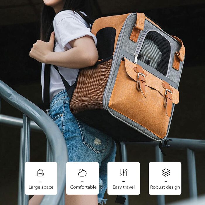 Рюкзак для собак та котів PETCUTE, дихаючий, для маленьких тварин, з відбиваючим ременем, складний, знімний килимок, внутрішній ремінь безпеки, для прогулянок, жовтий