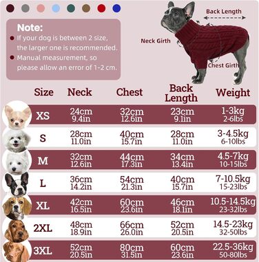 Теплий новорічний светр для собак, рогатка, бургерний червоний, для французького бульдога, такси, середніх собак (L, груди 54 см, спина 40 см)