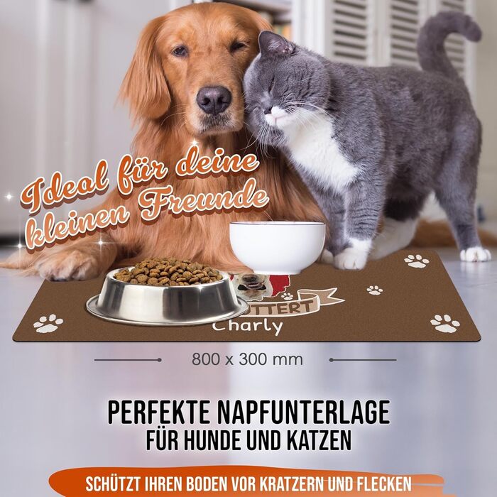 Персоналізована килимок для годування з фото та ім'ям - PR Print, для собак та котів, миється, не слизький (80 x 30 см)