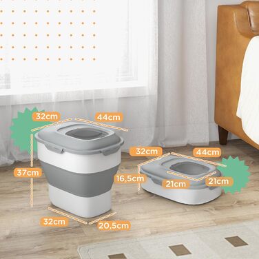 Контейнер для корму PawHut 25 л складаний з мірним стаканом, ложкою та мискою, на колесах, для сухого корму собак і котів, сірий