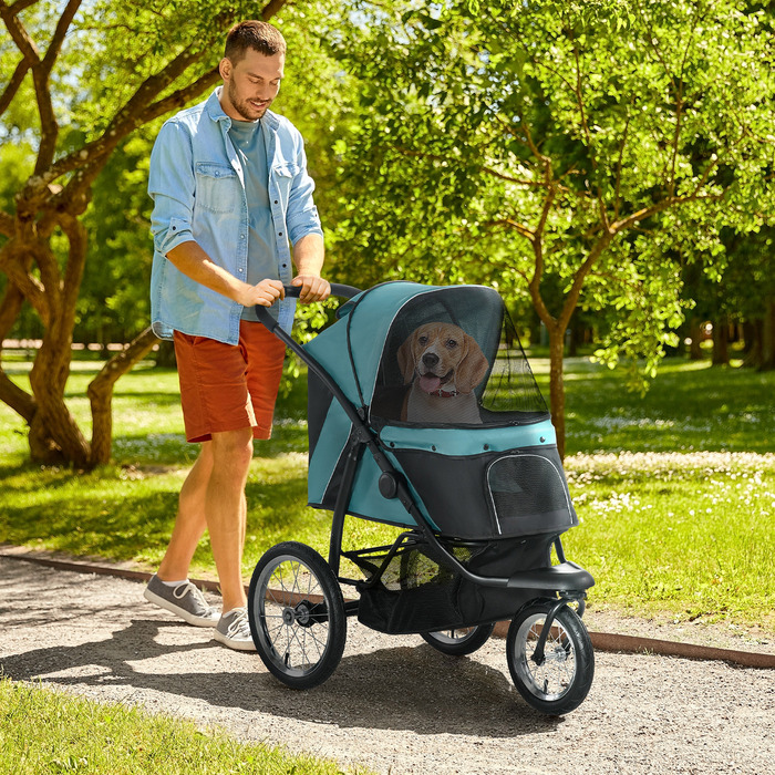 Коляска для собак PawHut Dog Buggy складна для собак і кішок до 20 кг Баггі для кішок з всюдихідними гумовими колесами Подушки Сітчасті вікна Двері Котяча коляска з кошиком для зберігання Баггі Темно-зелений | Аосом